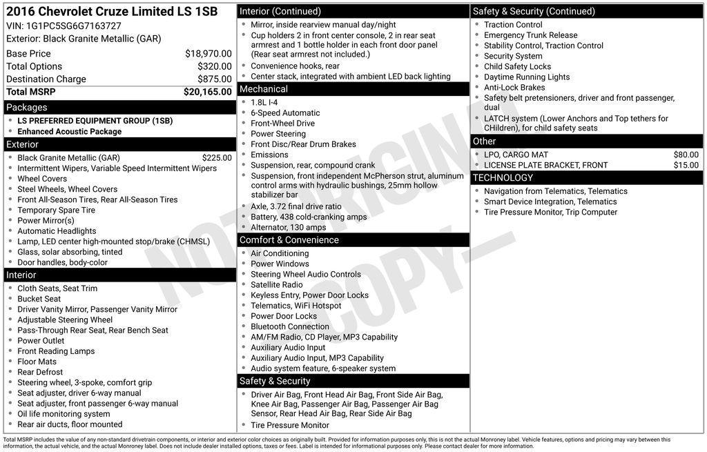 used 2016 Chevrolet Cruze Limited car, priced at $5,682