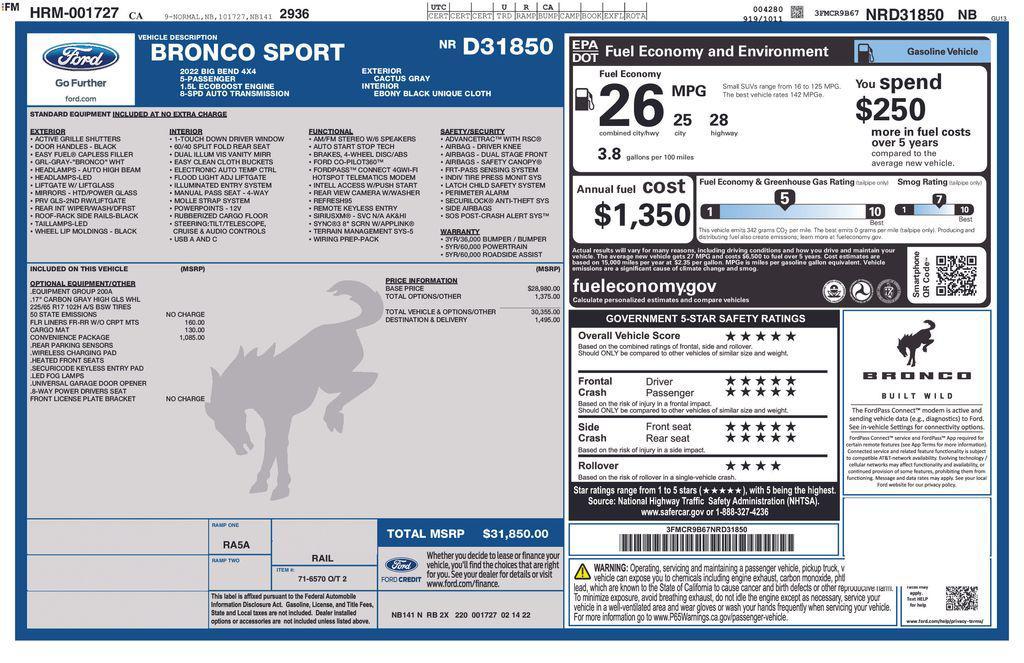 used 2022 Ford Bronco Sport car, priced at $22,400