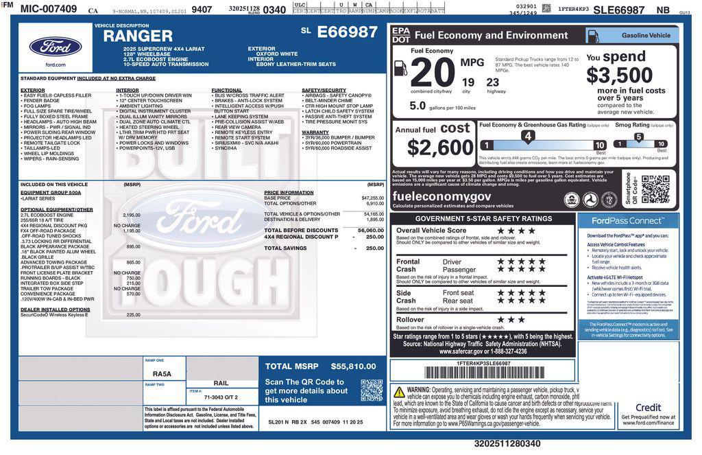 new 2025 Ford Ranger car, priced at $53,810