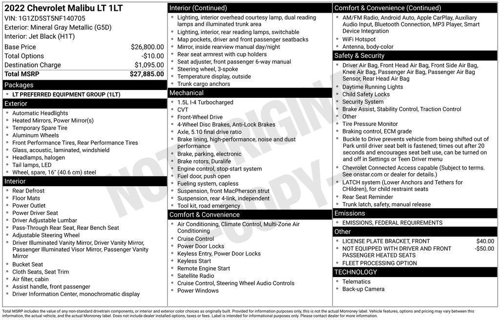 used 2022 Chevrolet Malibu car, priced at $12,578