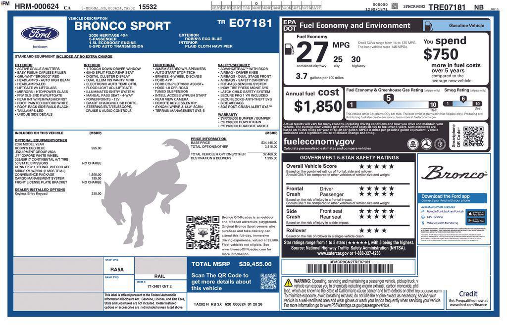 new 2026 Ford Bronco Sport car, priced at $39,455