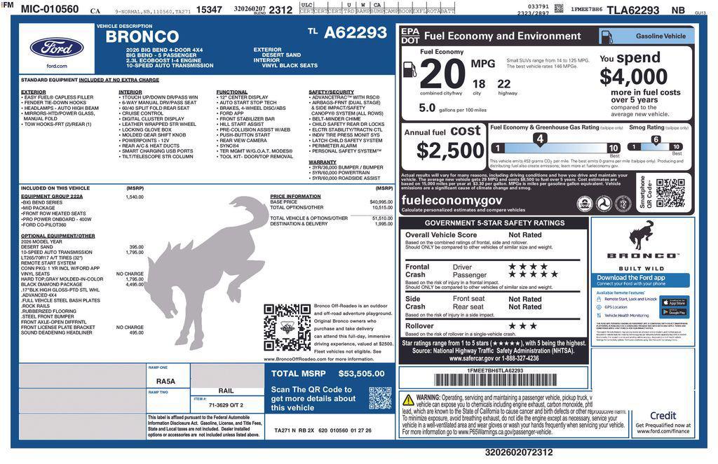 new 2026 Ford Bronco car, priced at $53,505