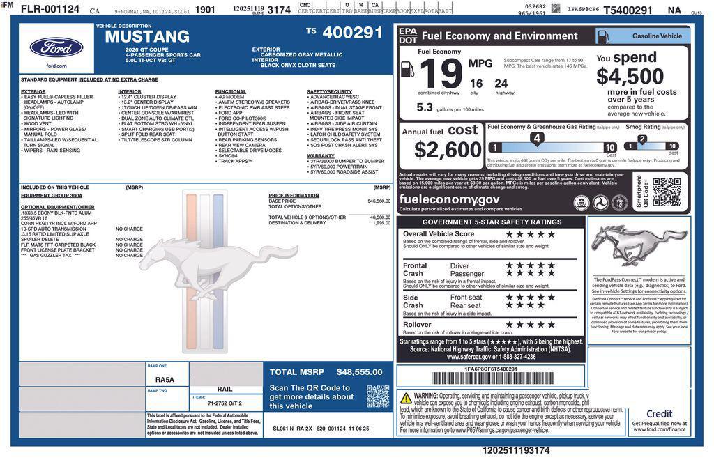 new 2026 Ford Mustang car, priced at $48,555