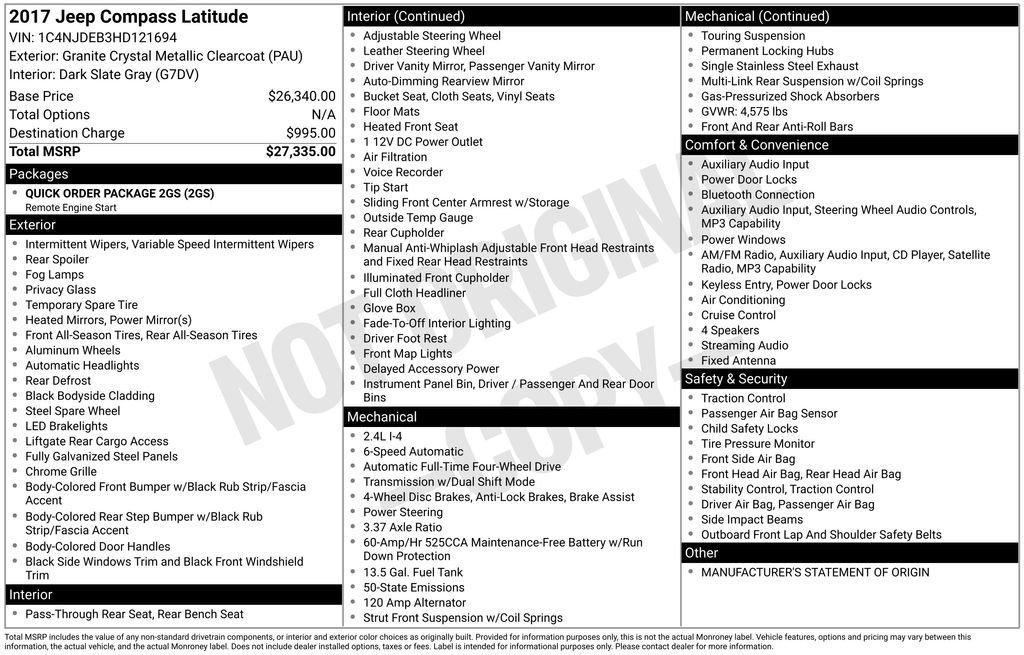 used 2017 Jeep Compass car, priced at $12,000