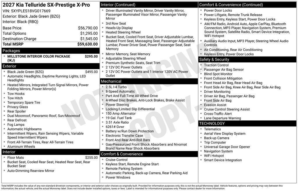 new 2027 Kia Telluride car, priced at $58,062