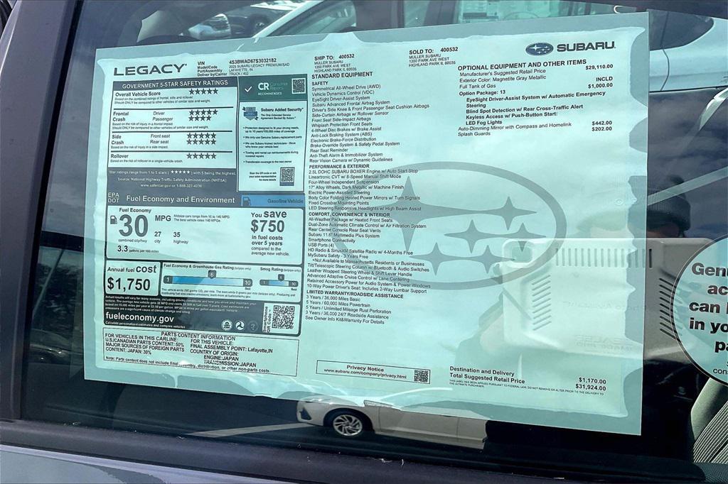 new 2025 Subaru Legacy car, priced at $30,029