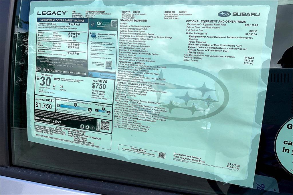 new 2025 Subaru Legacy car, priced at $31,560
