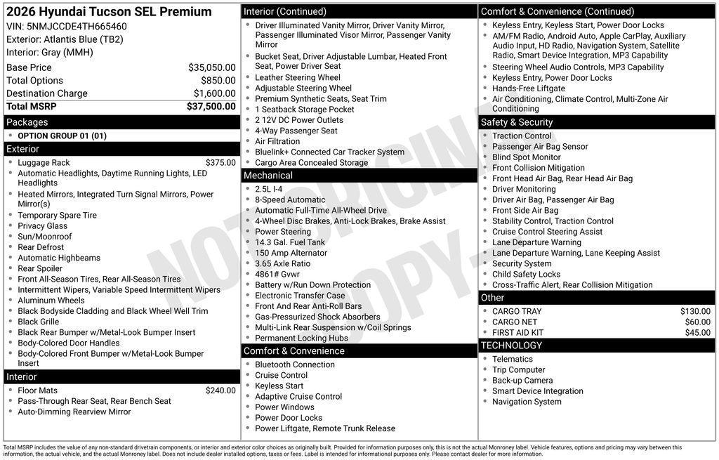 new 2026 Hyundai Tucson car, priced at $39,377