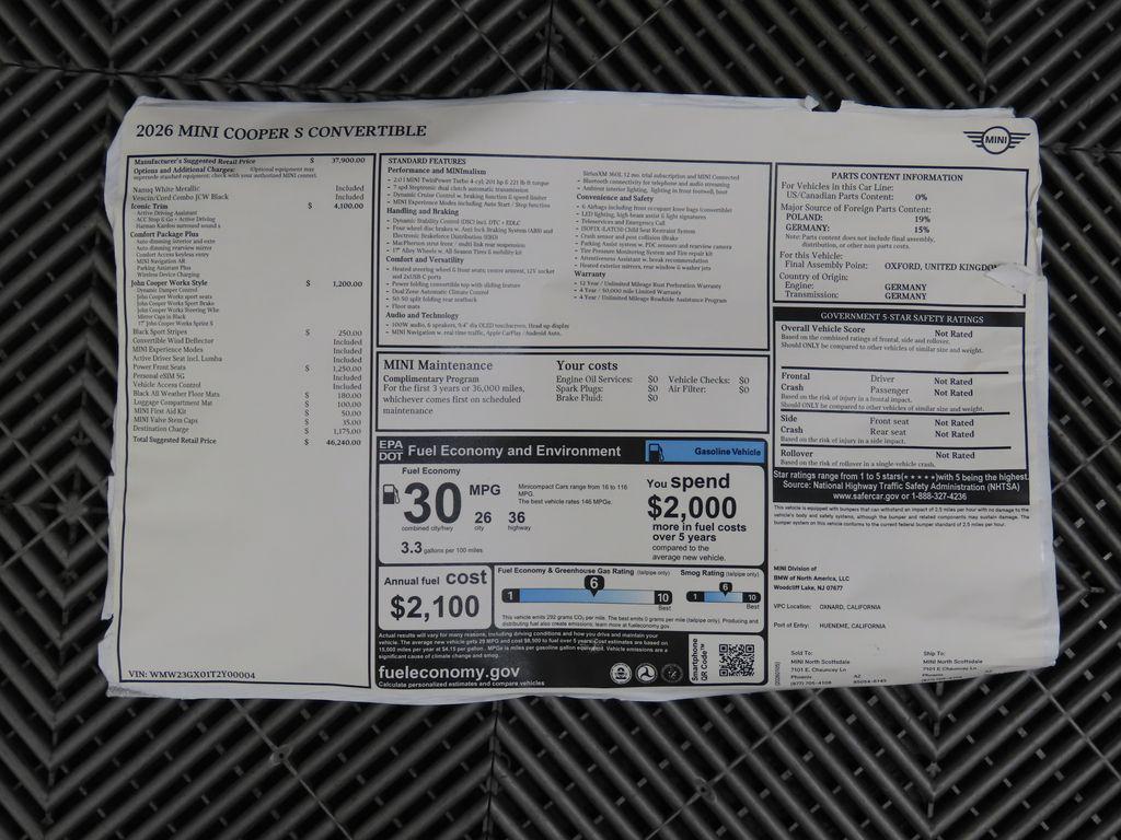 new 2026 MINI Convertible car, priced at $46,240