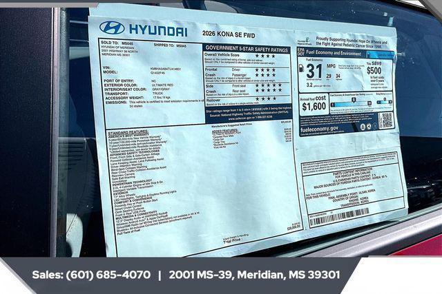 new 2026 Hyundai Kona car, priced at $26,316