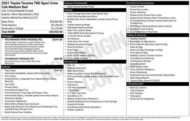 used 2021 Toyota Tacoma car, priced at $26,390