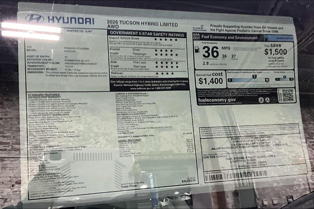 new 2026 Hyundai TUCSON Hybrid car, priced at $41,939