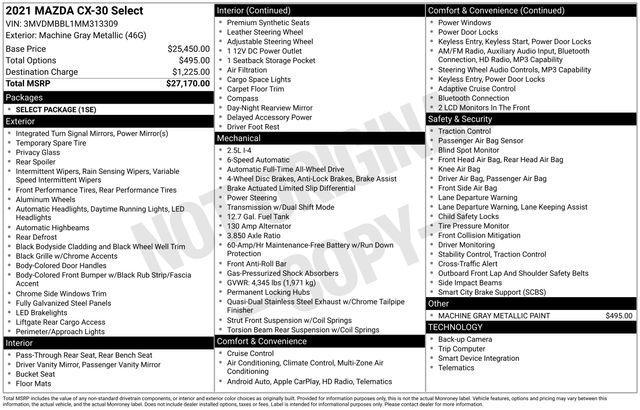 used 2021 Mazda CX-30 car, priced at $17,977