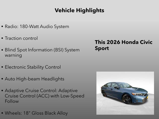 new 2026 Honda Civic car, priced at $27,495