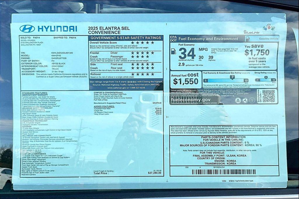 new 2025 Hyundai Elantra car, priced at $27,280