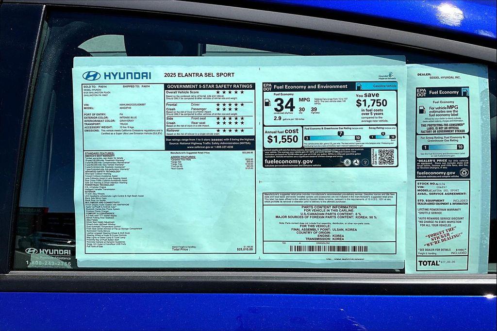 new 2025 Hyundai Elantra car, priced at $25,010