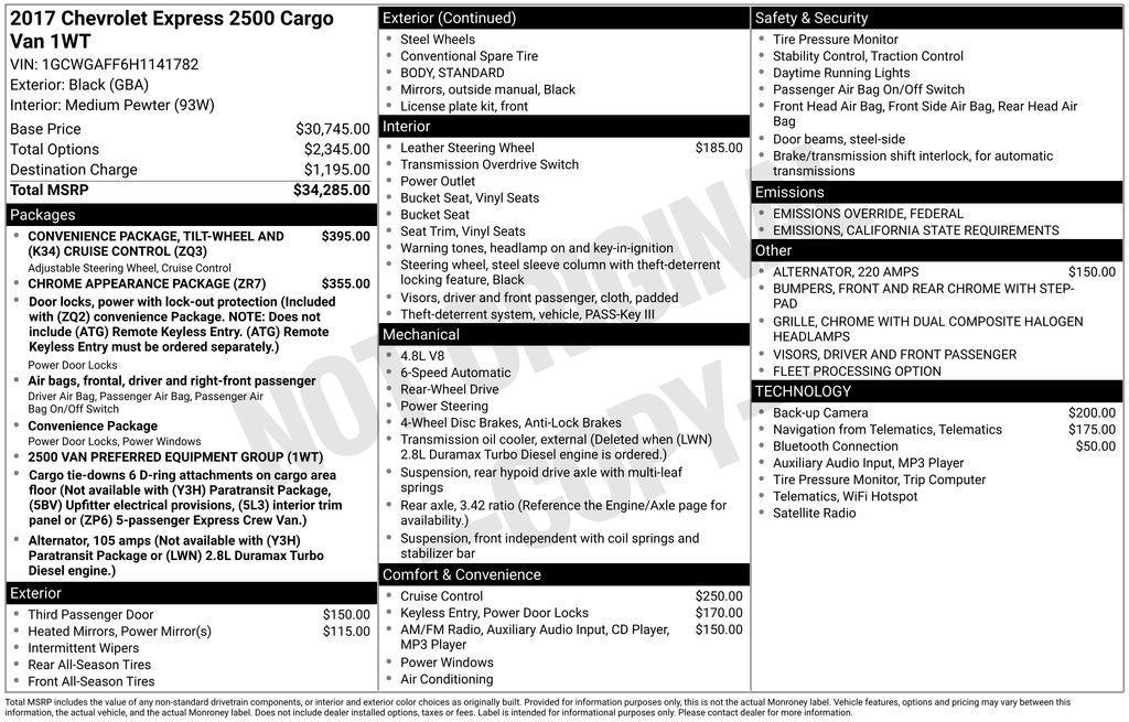 used 2017 Chevrolet Express 2500 car, priced at $15,475