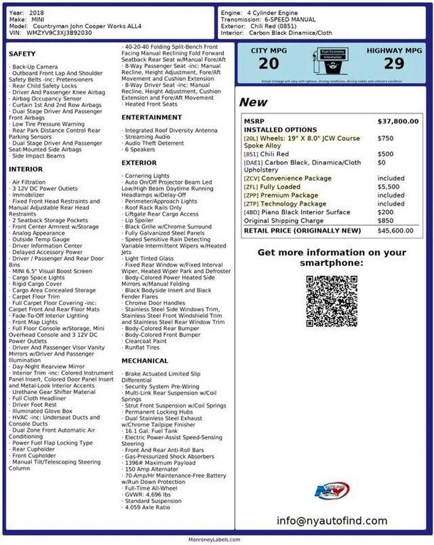 used 2018 MINI Countryman car, priced at $23,985