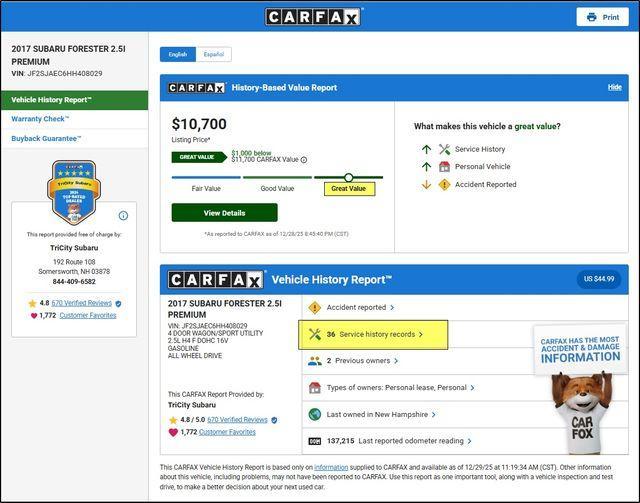 used 2017 Subaru Forester car, priced at $10,700