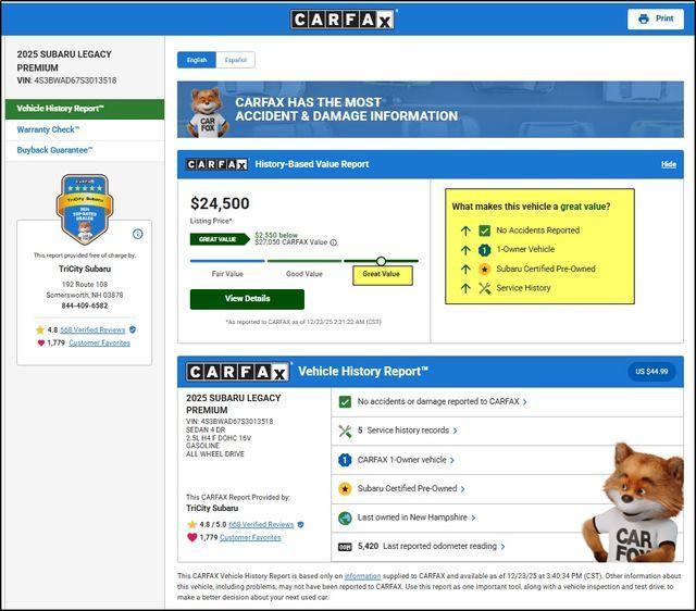 used 2025 Subaru Legacy car, priced at $24,500