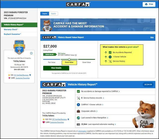 used 2023 Subaru Forester car, priced at $27,000