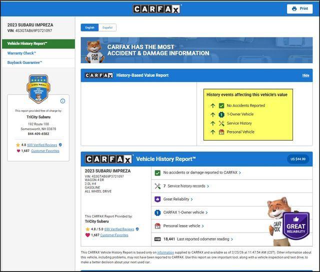 used 2023 Subaru Impreza car, priced at $20,000