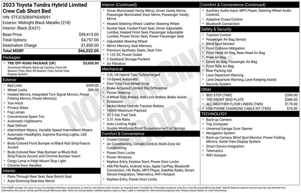 used 2023 Toyota Tundra Hybrid car, priced at $46,788