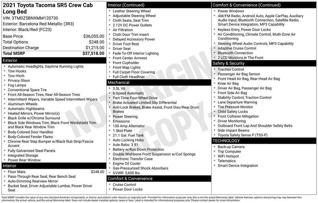 used 2021 Toyota Tacoma car, priced at $31,988