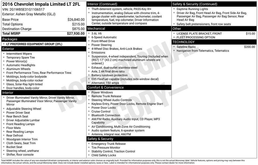 used 2016 Chevrolet Impala Limited car, priced at $3,100