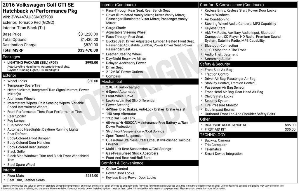 used 2016 Volkswagen Golf GTI car, priced at $11,569