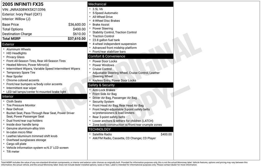 used 2005 INFINITI FX35 car