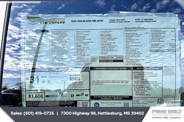 new 2026 Chevrolet TrailBlazer car, priced at $30,865