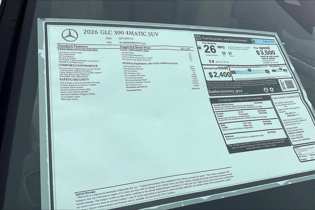 new 2026 Mercedes-Benz GLC 300 car, priced at $59,855