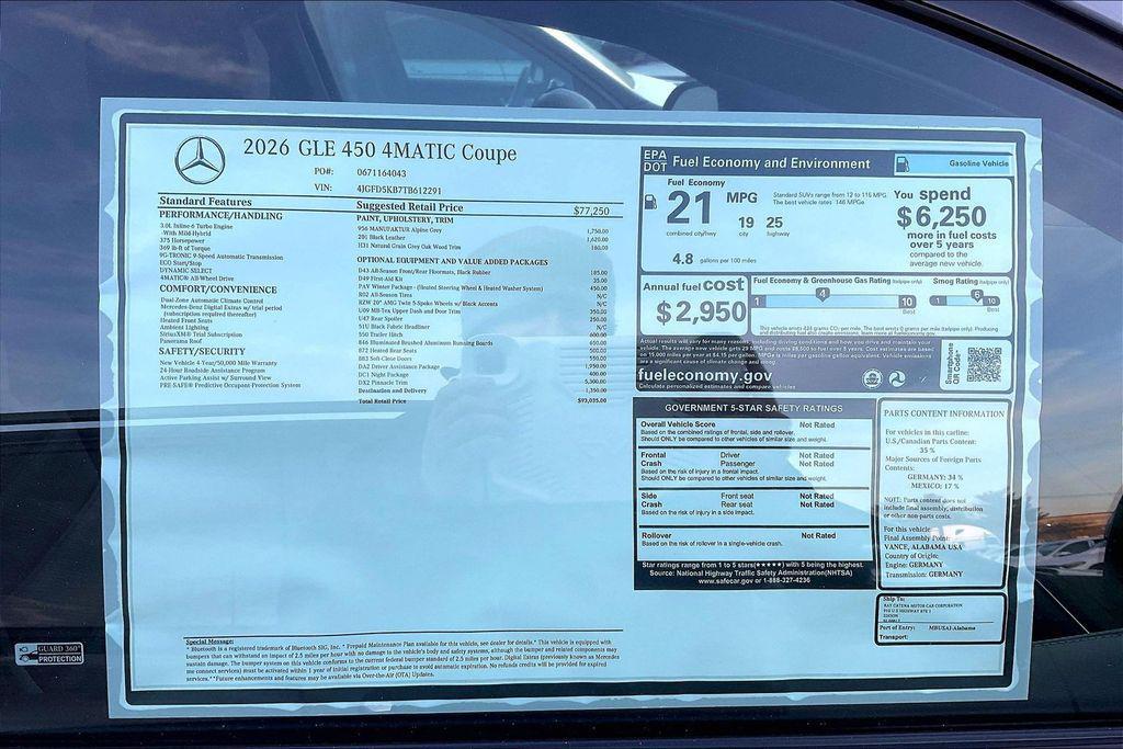 new 2026 Mercedes-Benz GLE 450 car, priced at $93,035