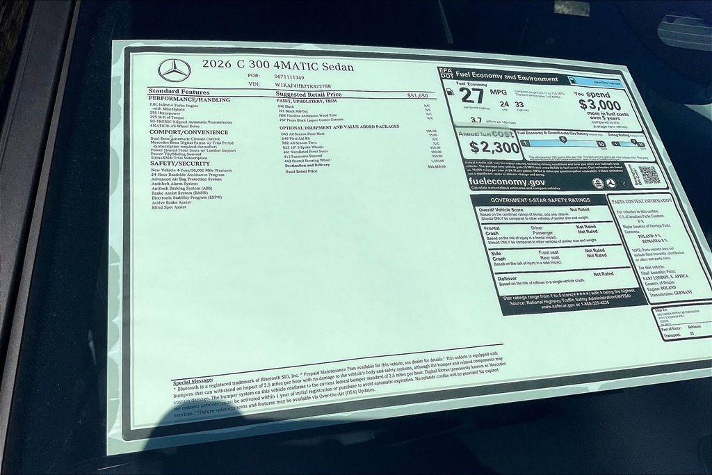 new 2026 Mercedes-Benz C-Class car, priced at $54,420