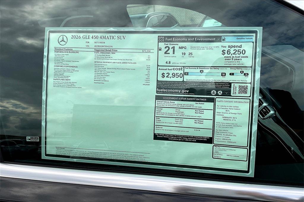 new 2026 Mercedes-Benz GLE 450 car, priced at $78,220