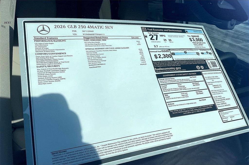 new 2026 Mercedes-Benz GLB 250 car, priced at $53,095