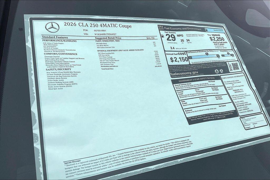 new 2026 Mercedes-Benz CLA 250 car, priced at $49,485
