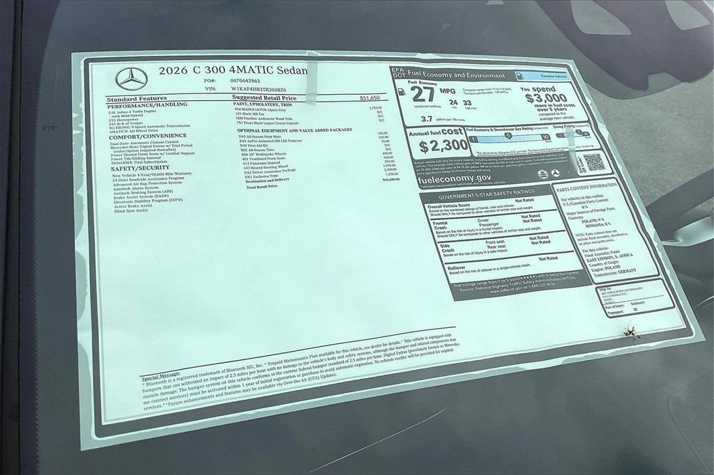 new 2026 Mercedes-Benz C-Class car, priced at $60,680