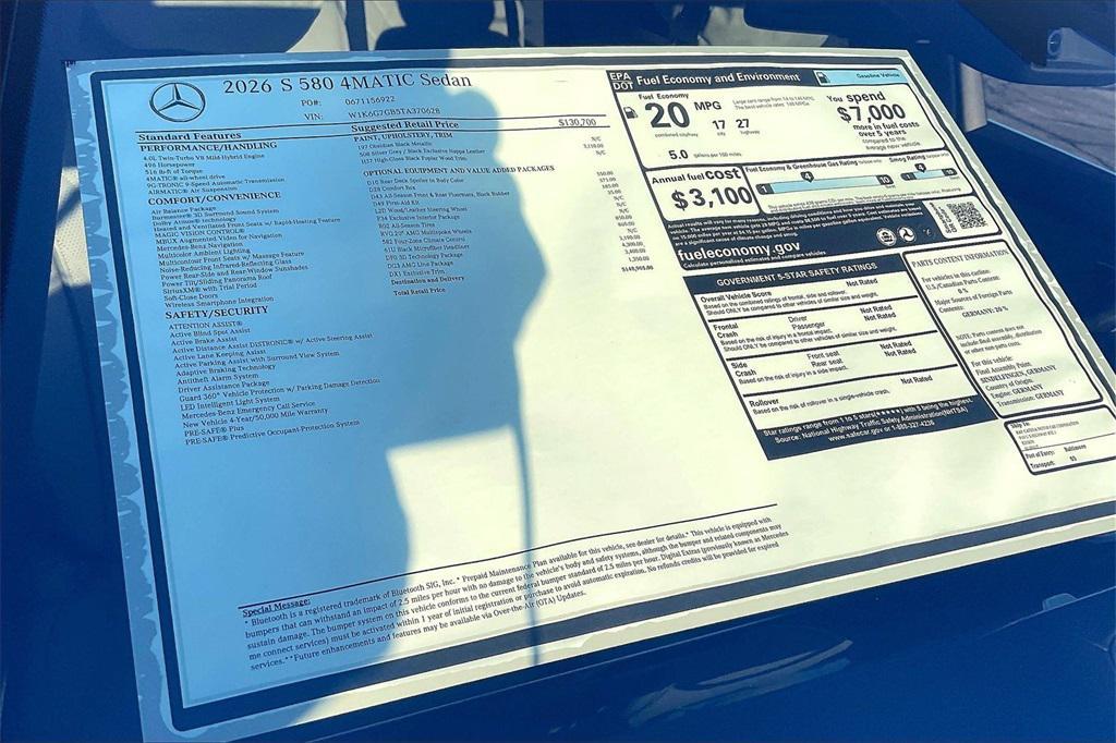 new 2026 Mercedes-Benz S-Class car, priced at $148,905