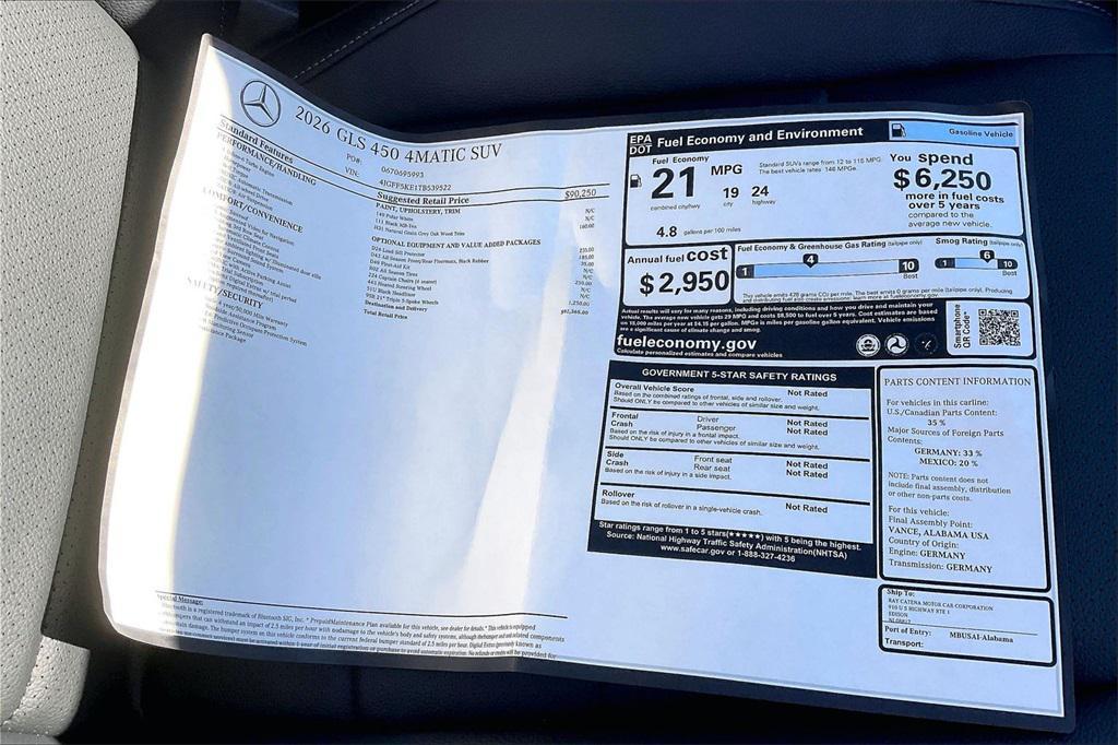new 2026 Mercedes-Benz GLS 450 car, priced at $92,365