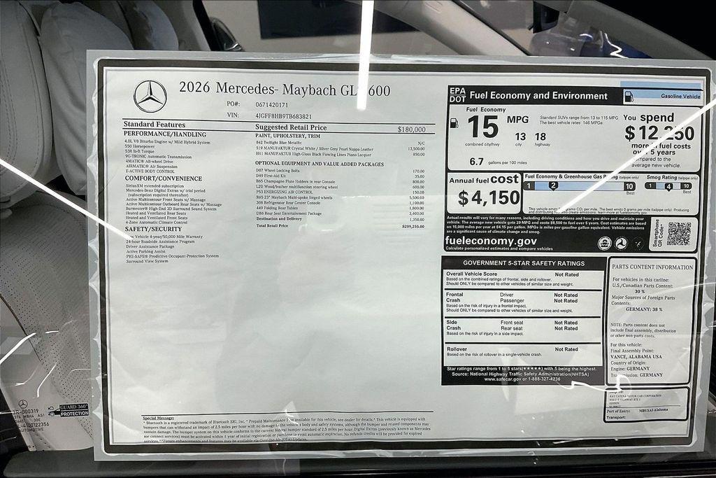 new 2026 Mercedes-Benz Maybach GLS 600 car, priced at $209,255