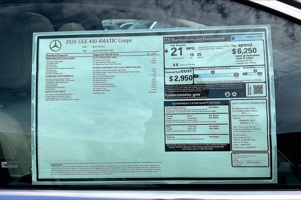 new 2026 Mercedes-Benz GLE 450 car, priced at $87,465