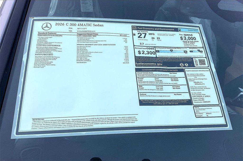 new 2026 Mercedes-Benz C-Class car, priced at $60,195