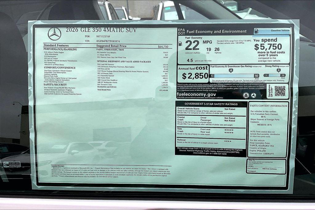 new 2026 Mercedes-Benz GLE 350 car, priced at $72,165