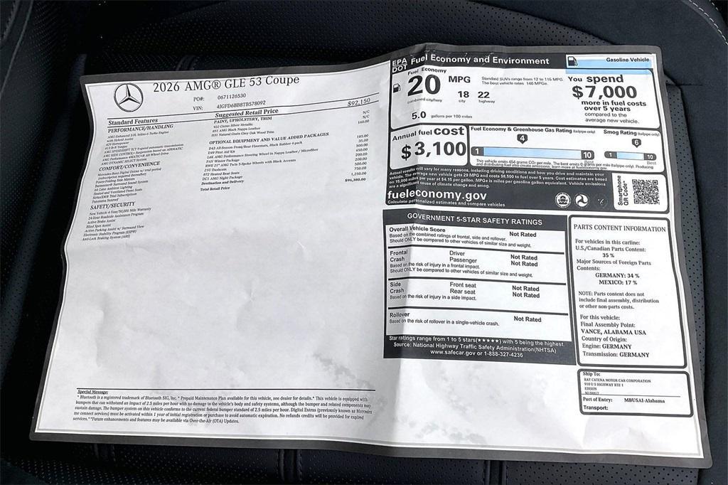new 2026 Mercedes-Benz AMG GLE 53 car, priced at $96,380
