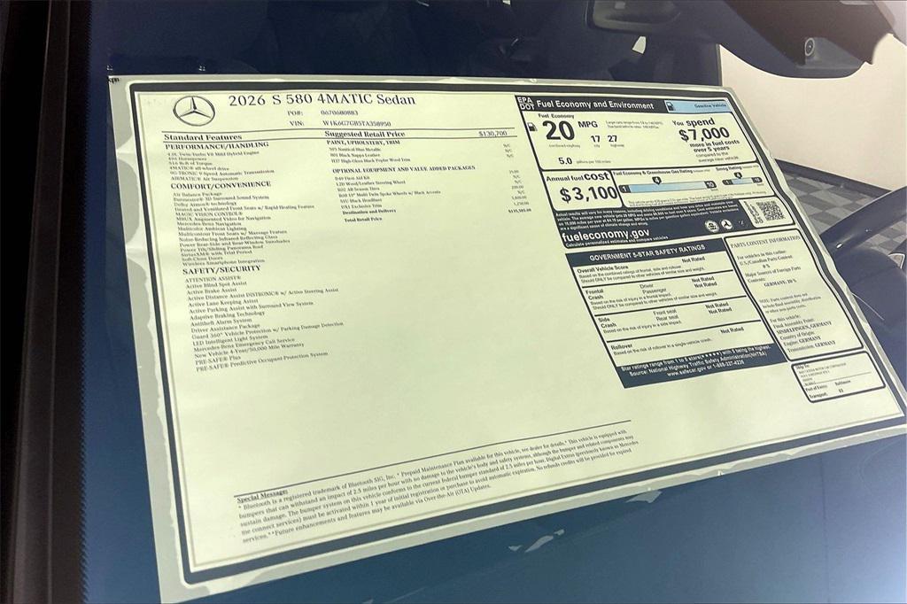 new 2026 Mercedes-Benz S-Class car, priced at $135,585