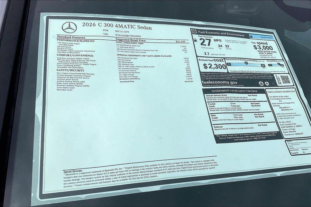 new 2026 Mercedes-Benz C-Class car, priced at $60,195