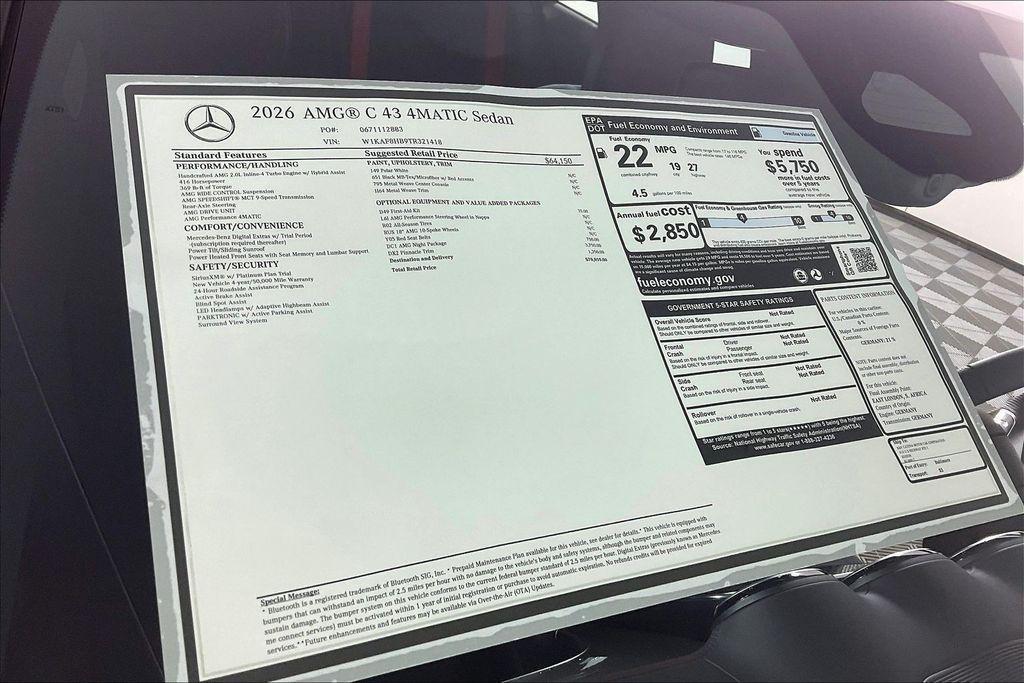 new 2026 Mercedes-Benz AMG C 43 car, priced at $70,035