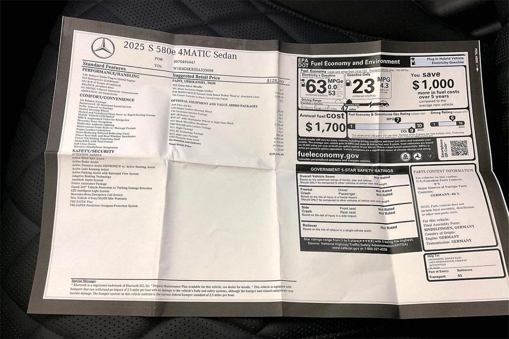 new 2025 Mercedes-Benz S-Class car, priced at $159,245